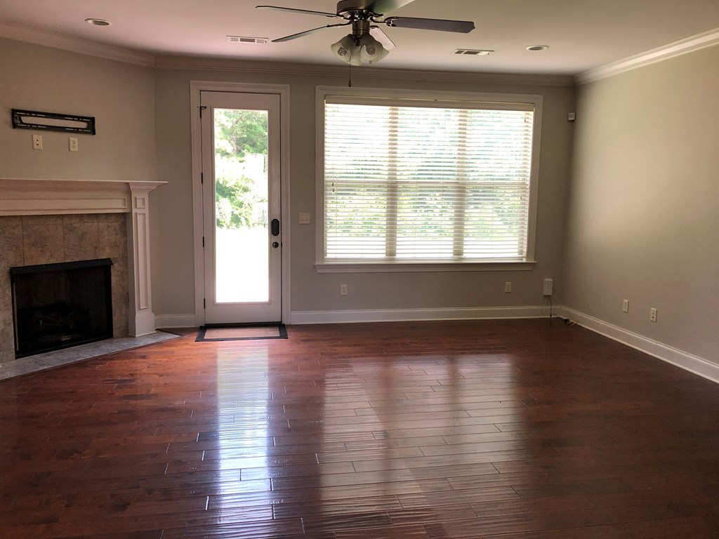 Spacious LR with french door to patio and gas logs